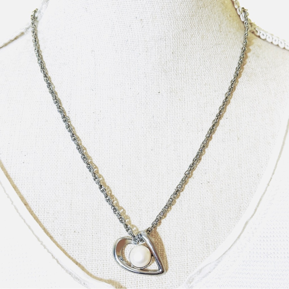 Vintage Red Velvet Bijoux Genuine Fresh Water Pearl Silver Heart Necklace Women